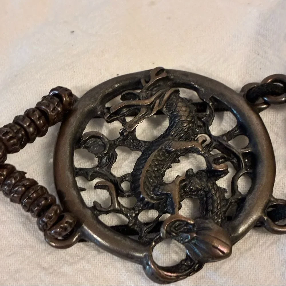 Asian Theme Metalwork Dragon Character Symbols Metal Expandable Belt Size Large